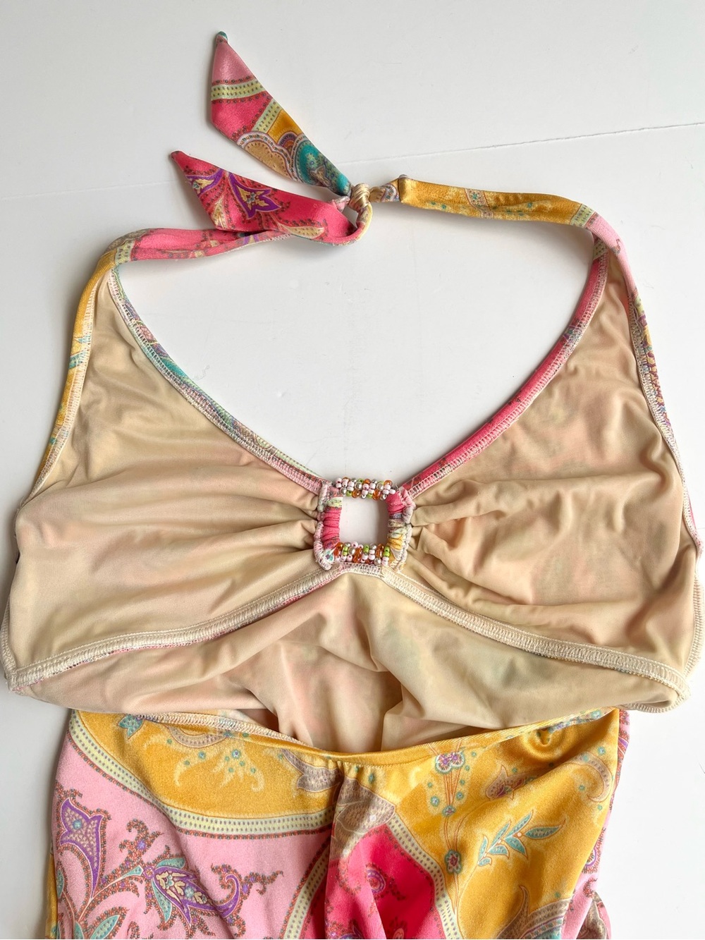 Trina Turk Paisley One Piece V- Neckline Halter Plunge Swimsuit - Picture 5 of 8